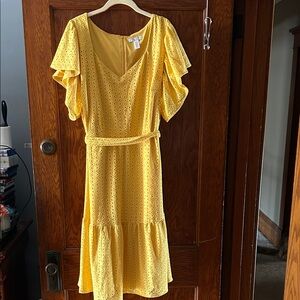 London Times Yellow Eyelet Midi Dress